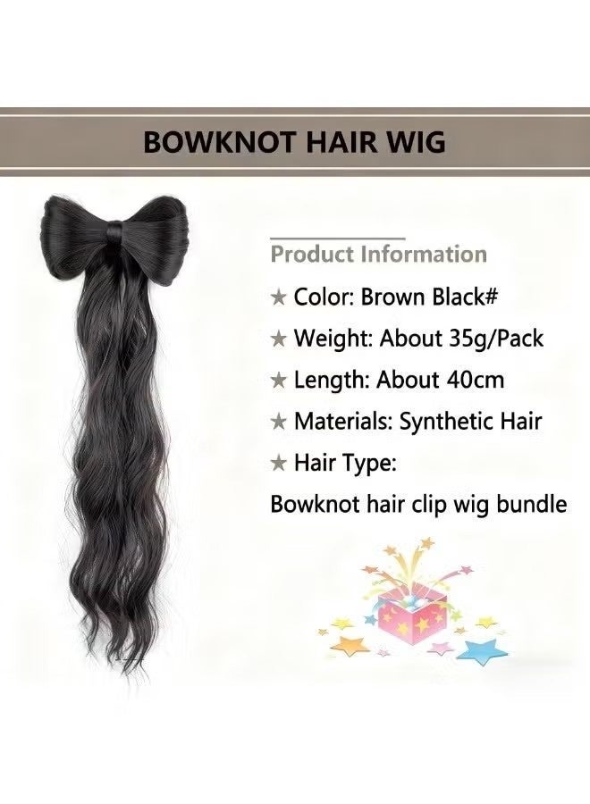 2pcs Bowknot Hair Extensions, Detachable Bowknot Curly Hairpiece with Duckbill Clip, Natural Bowknot Wavy Wig for Ladies Women Girls, Ideal for Wedding, Festival, Daily Hair Styling (40cm) - Image 5